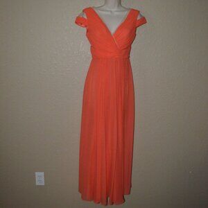 NEW Sz 4 Pamella Roland Orange Chiffon Cut Out Long Formal Gown Dress